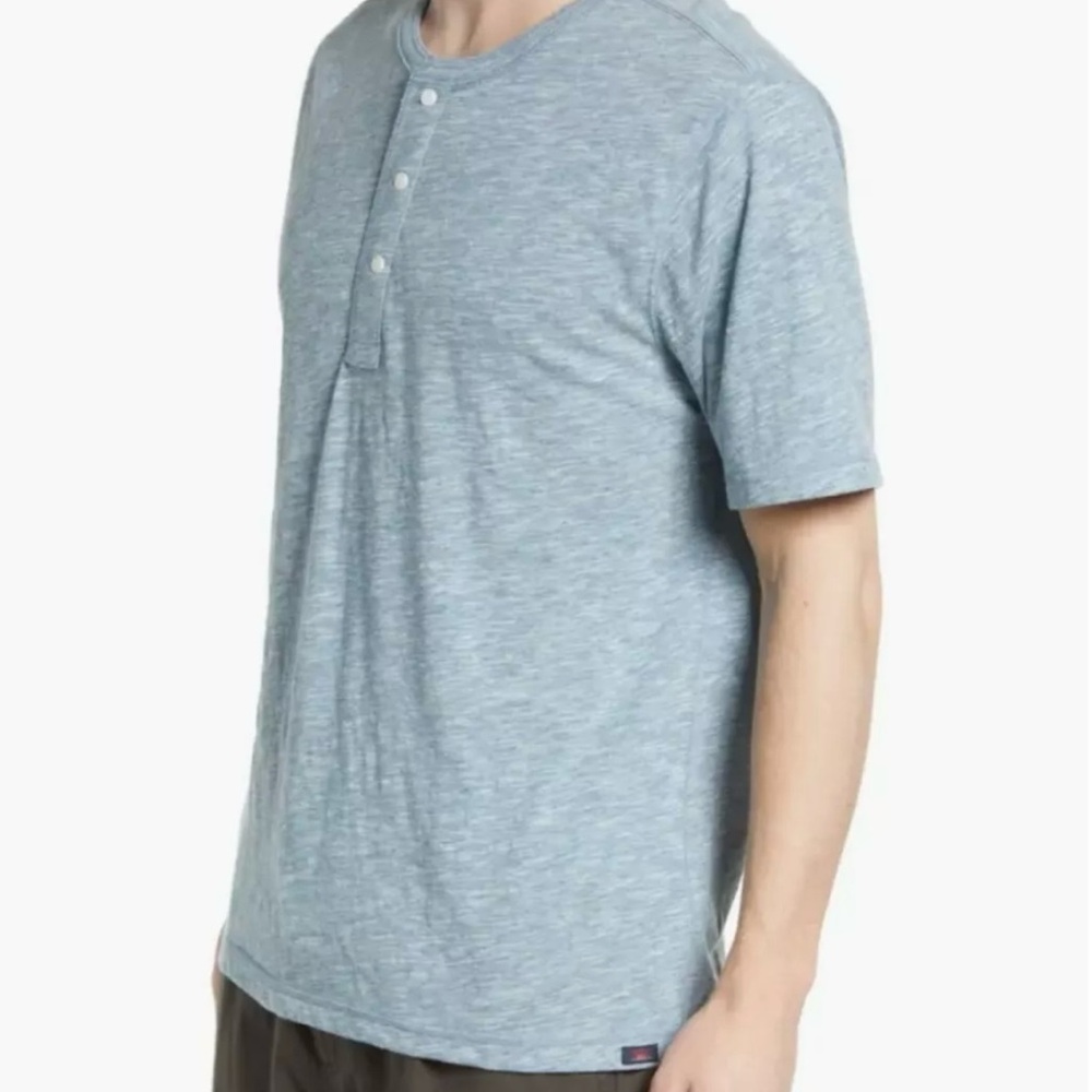 Faherty Men’s blue Heathered Henley Cotton blend short sleeve tee